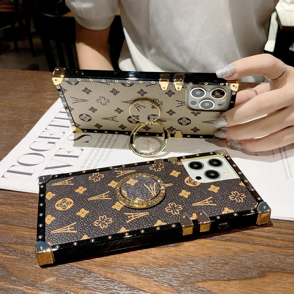 Luxury Fashion Glitter Ring Leather Phone Case For Iphone 6 7 8 11 12 13 14 15 16 Plus Pro MAX X XS XR Holder Shockproof Cover