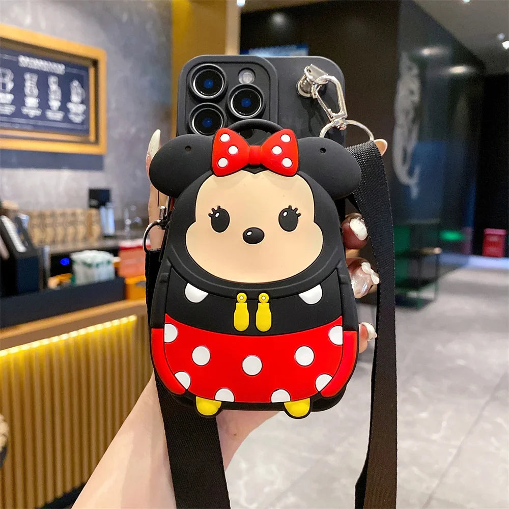 3D Cartoon Capybara Crossbody Strap Coin Wallet Lipstick Bag Phone Case For iPhone 16 15 14 Plus 13 12 11 Pro Max 16ProMax