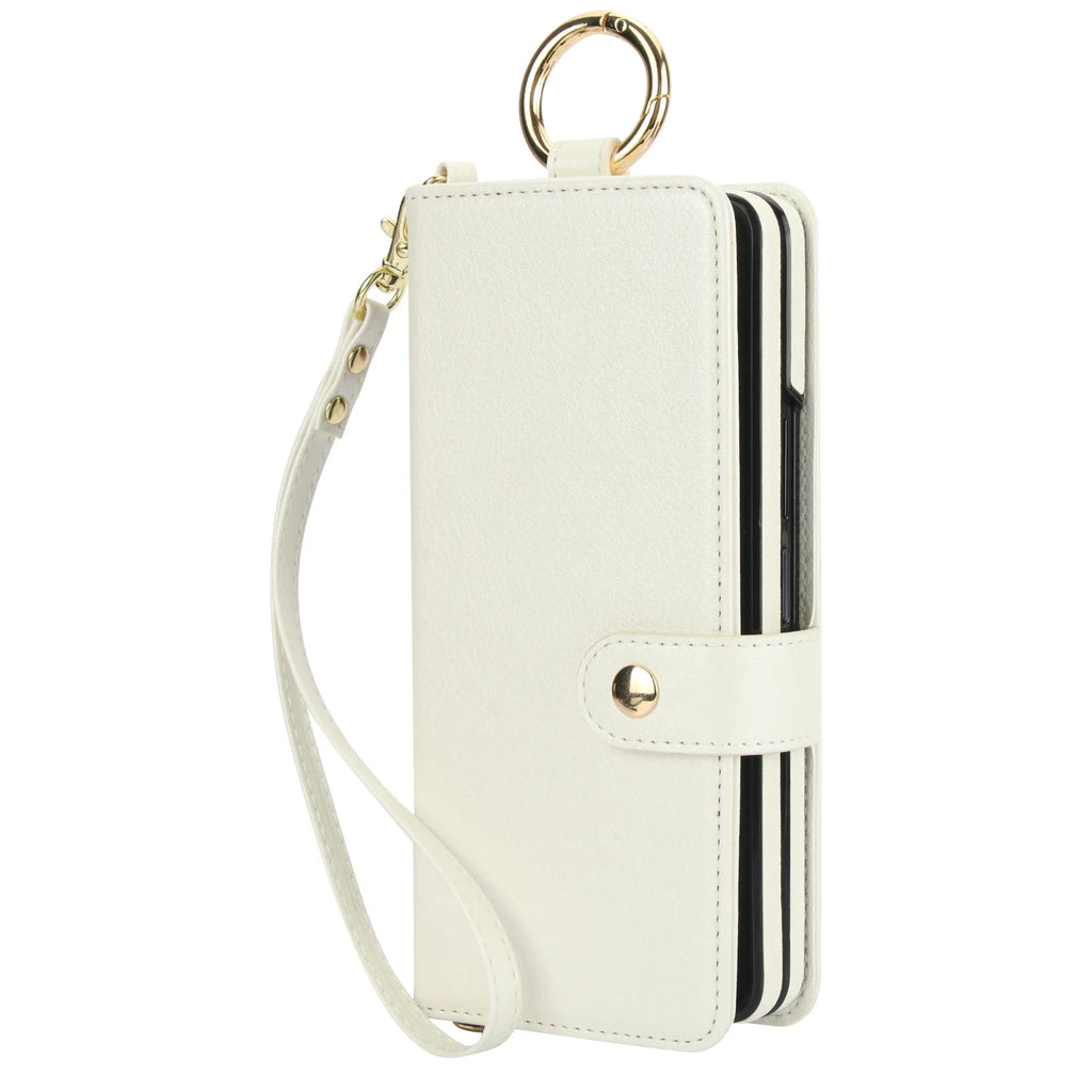 For Samsung Galaxy Z Fold 7 6 5 4 3 5G Crossbody Lanyard Leather Wallet Card Case Wrist Rope Flip Stand Cover With Pen slot