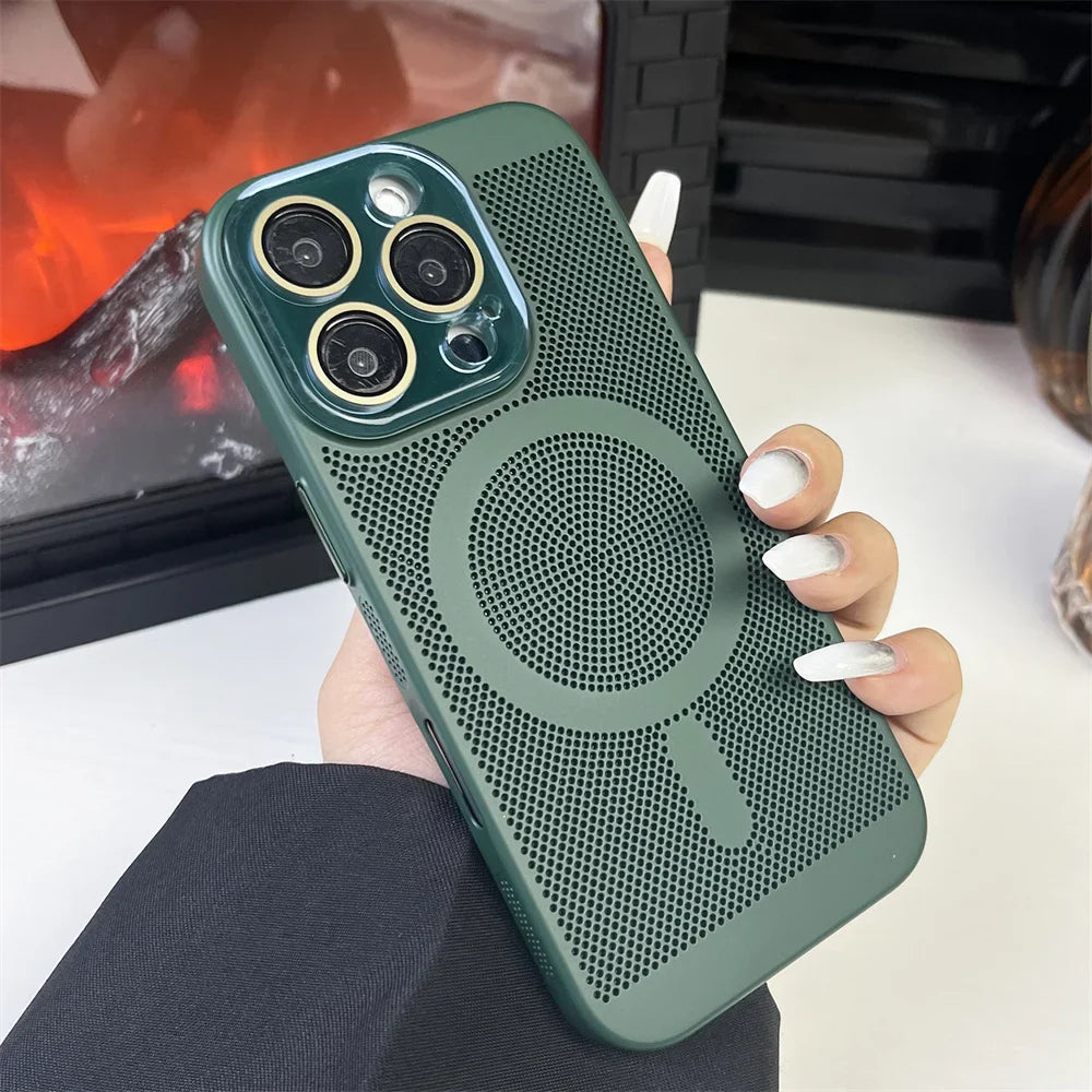 Heat Dissipation Plating PC Magnetic Phone Case For iPhone 16 15 14 13 12 11 Pro Max Luxury For Magsafe Wireless Charging Cover
