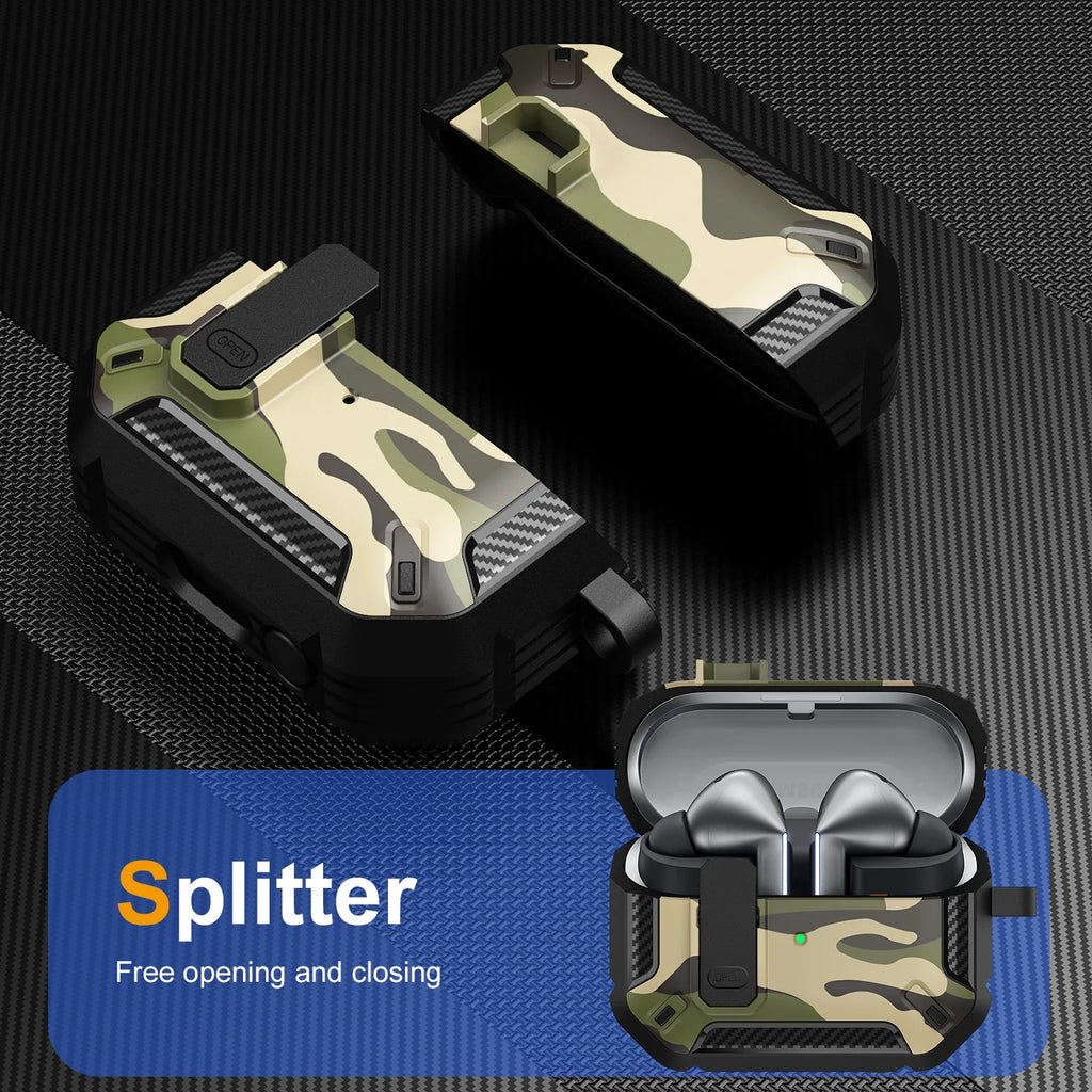 Stylish Camouflage Cover For Samsung Galaxy Buds 3 Pro Buds3 Pro Buzz 3 Pro Case With Lock Rugged Shell Armor Shockproof Sleeve