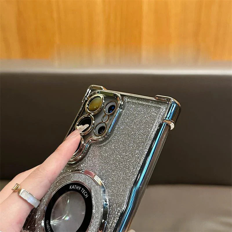 for Magsafe Glitter Bracket Case for Samsung Galaxy S24 Ultra S23 FE S22 Plus Note 20 Stand Holder Gradient Plating Bling Cover
