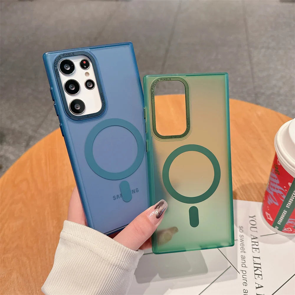 for Magsafe Transparent Matte Case for Samsung Galaxy S24 Ultra S23 S22 Plus Magnetic Hard Acrylic Ultra Slim Shockproof Cover