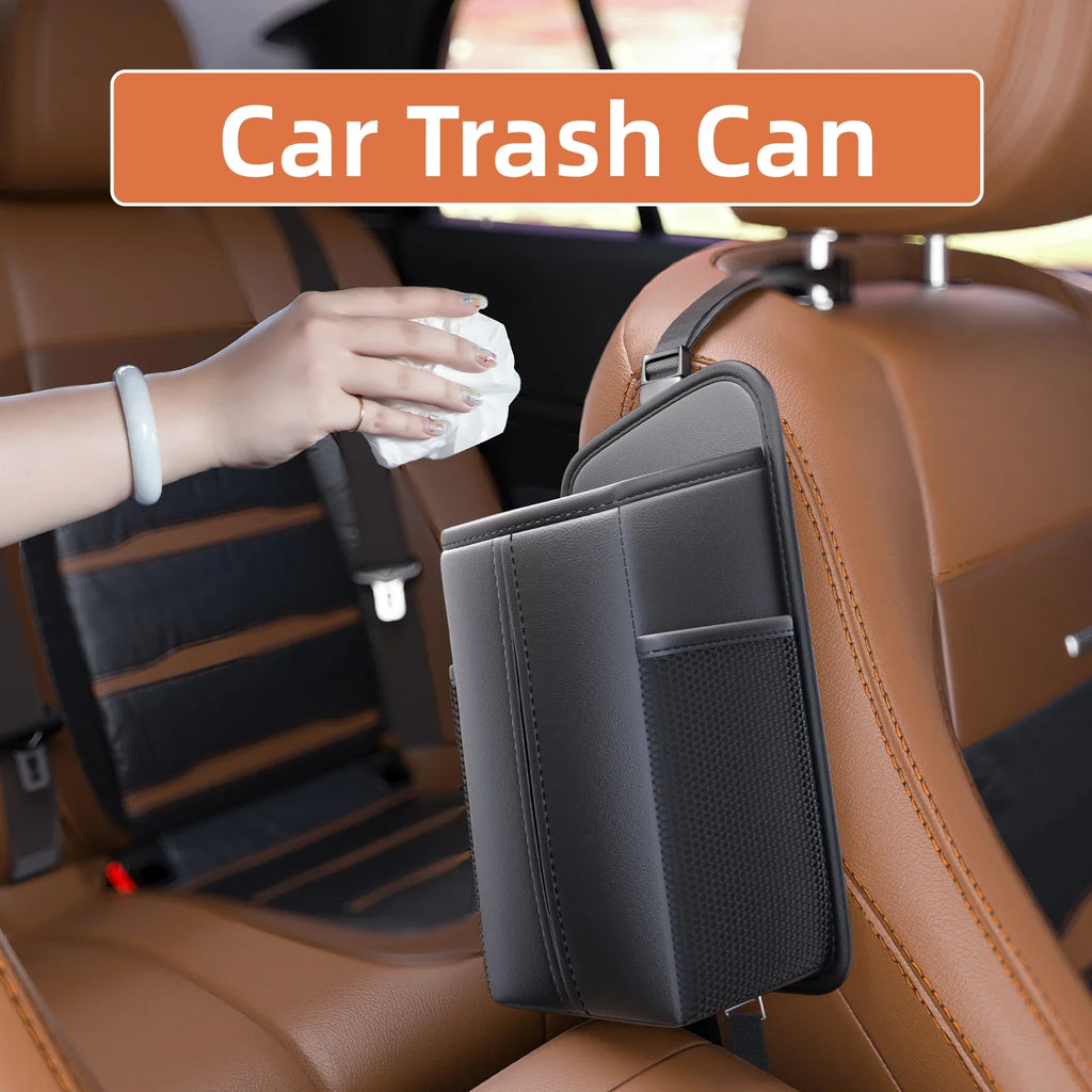 Leather Car Storage Bag  Auto Seat Organizer Tissue Bag Water Cup Holder Mesh Storage Pocket Car Storage Box With Hanging