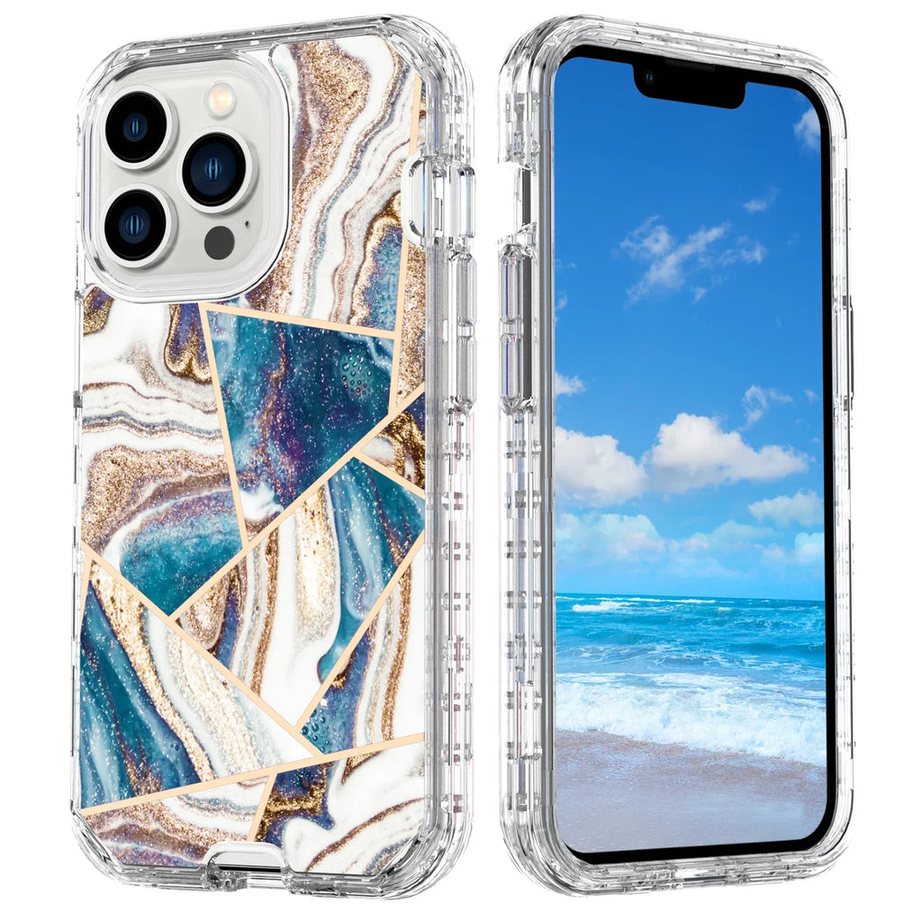 Plating Marble Phone Case for iPhone 16 14 13 11 12 15 Pro Max Plus Heavy Duty Shockproof Protective Luxury Cover