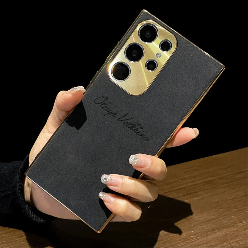 S24 Ultra Personalized Custom Name PU Leather Texture Phone Case For Samsung Galaxy S23 S22 Ultra S24 Plus Plating Back Cover