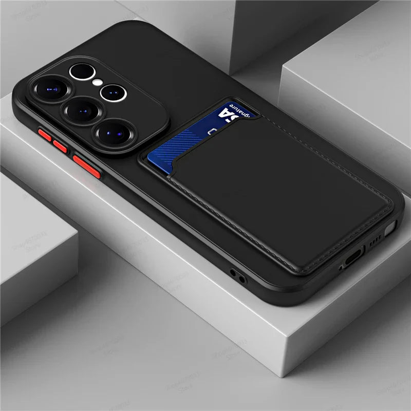 Liquid Silicone Case For Samsung Galaxy S25 S24 S23 S22 S21 S20 Ultra Plus FE Card Holder Case For Samsung A56 A55 A54 A34 A53