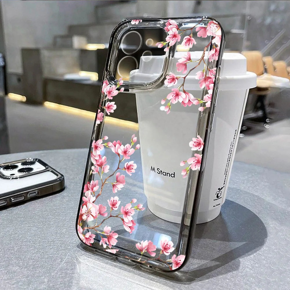 Flower Phone Case For iPhone 13 16 Pro 15 11 12 14 Pro Max XR X XS 7 8 Plus SE Shockproof Transparent Cover Silicone Soft Fundas
