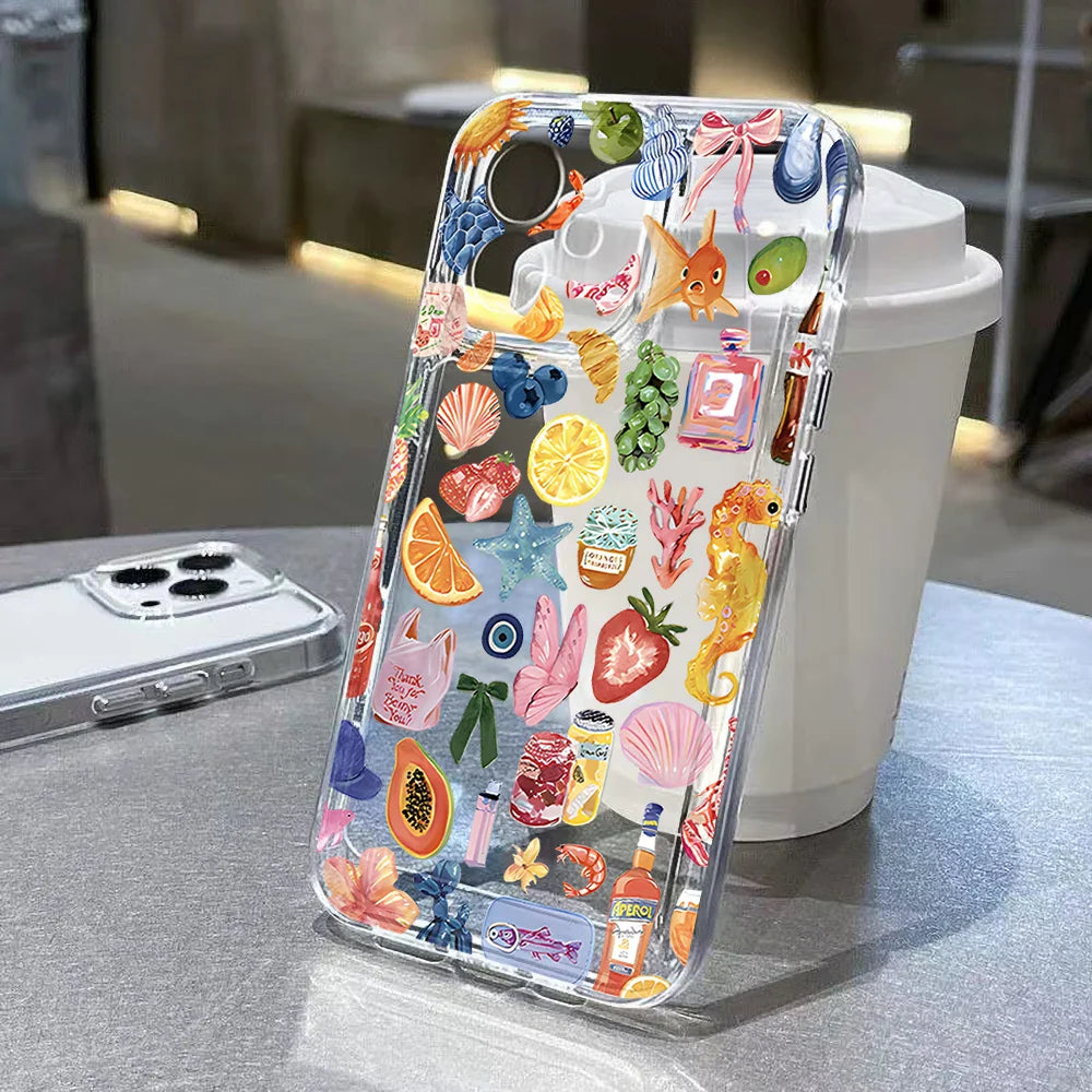Ocean Animal Cute Phone Case For iPhone 11 Case iPhone 15 13 14 12 17 16 Pro Max 8 7 Plus XR XS SE Clear Protective Cover Funda