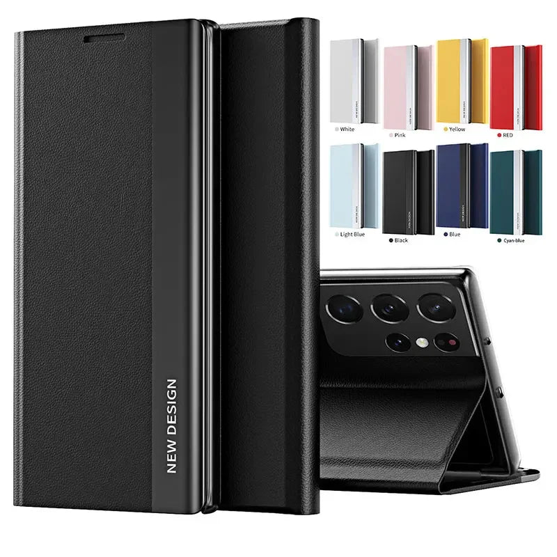 Luxury Leather Flip Case For Samsung Galaxy S25 S24 S23 S22 S21 S20 Ultra Plus S23 S21 S24 FE Note 20 Ultra 10 Plus Stand Cover