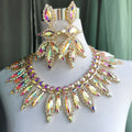 AB Gold Rhinestone Crystal Necklace & Earring Set