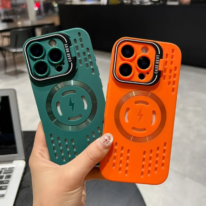 Breathable Soft Back Case for iPhone 16 15 14 13 12 11 Pro Max Plus Cooling Heat Dissipation Magnetic Phone Cover for Magsafe