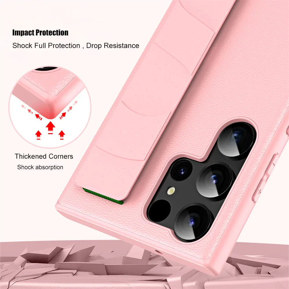 Luxury Leather Wristband Case For Samsung Galaxy S23 Ultra S22 Plus Hand Strap Business Pure Color Cover for Samsung S23Ultra
