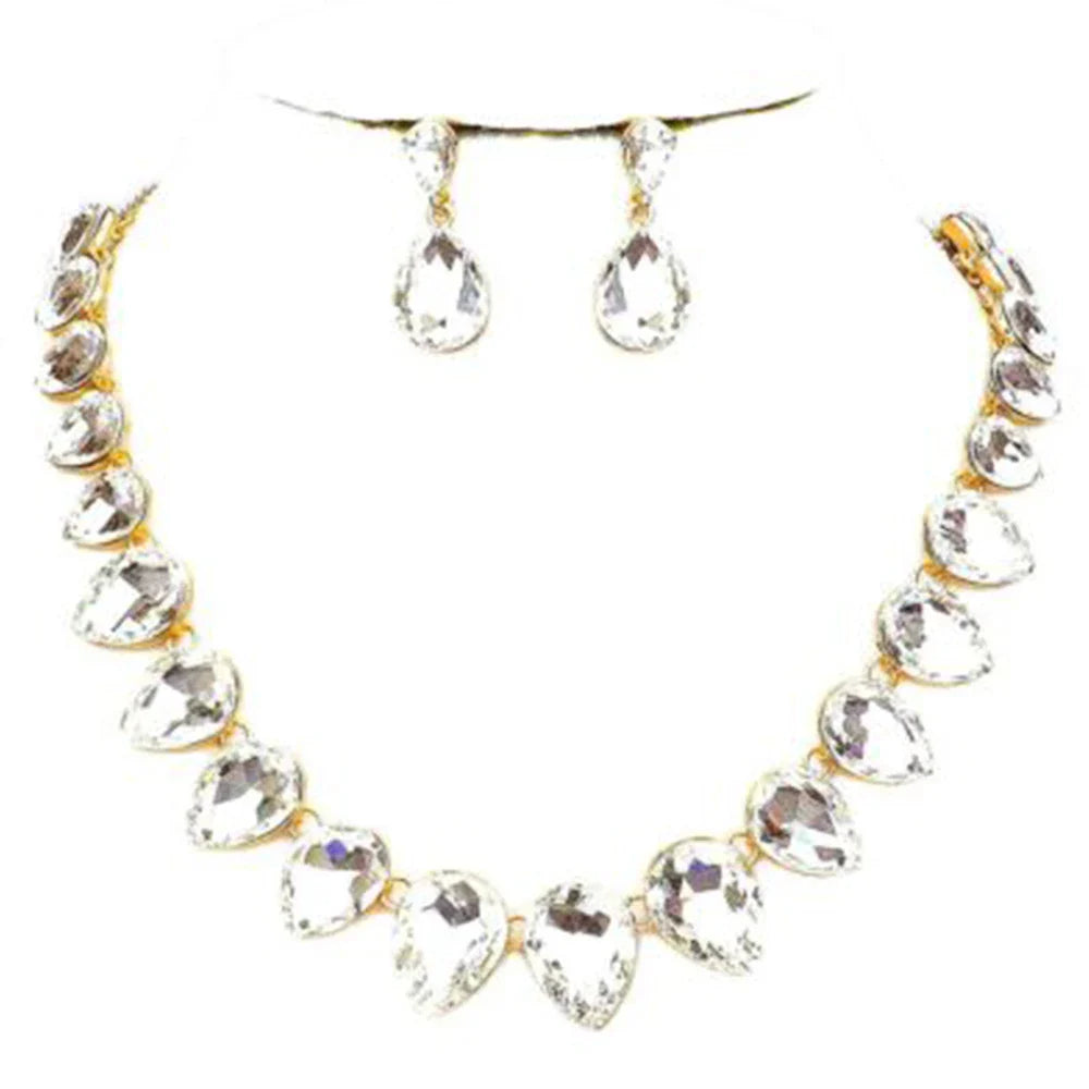 Rhinestone Drop Necklace & Earring Set