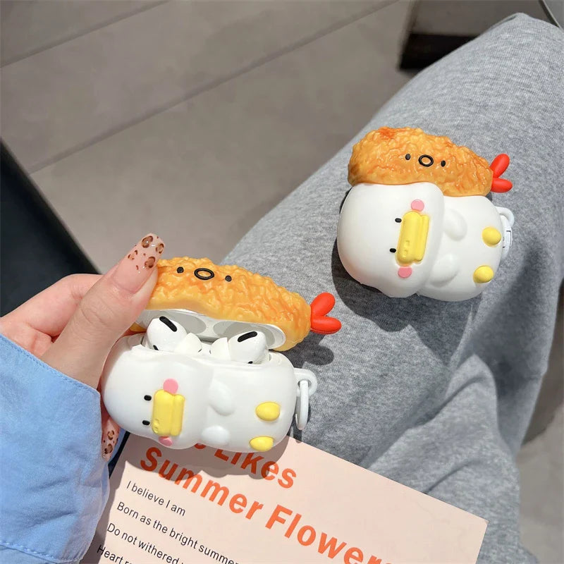 3D Fried Shrimp Duck Earphone Cover For Apple AirPods 1 2 3 Generation For Airpods Pro/Pro2 Wireless Bluetooth Headphone Case