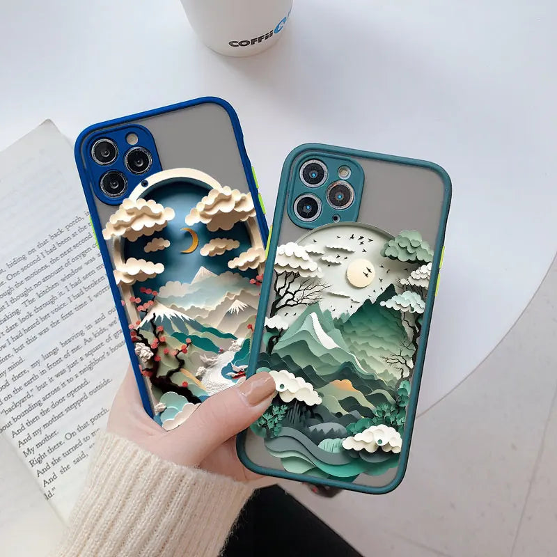 Printing Landscape phone case For iPhone 16 15 14 11 12 13 Pro Max Mini XS X XR 7 8 Plus SE2 Creative Mountains Shockproof Cover