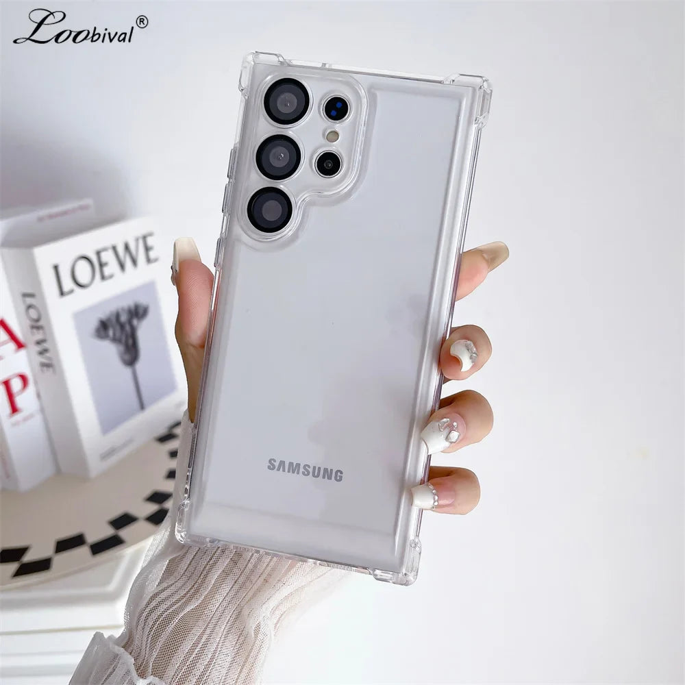 Transparent Ultra Slim Acrylic Case for Samsung Galaxy S24 Ultra S23 FE S22 Plus Clear Airbag Shockproof Lens Protector Cover