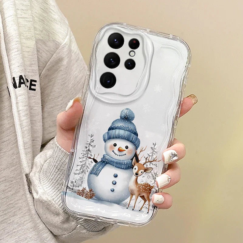 Cute Christmas Tree Snowman Phone Case For Samsung Galaxy S25 S24 S23 S22 Ultra Plus S21 FE A73 A72 A55 A54 Soft Silicone Cover