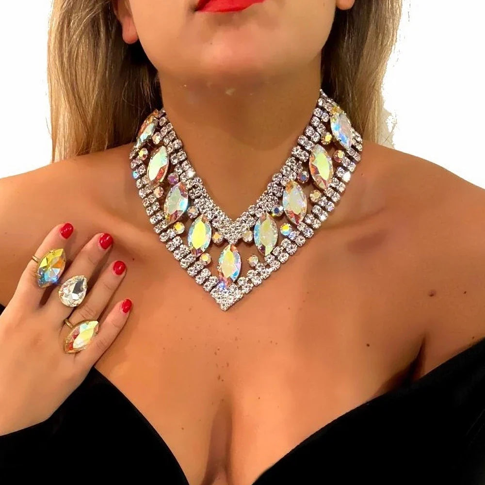 AB Rhinestone V Shape Necklace