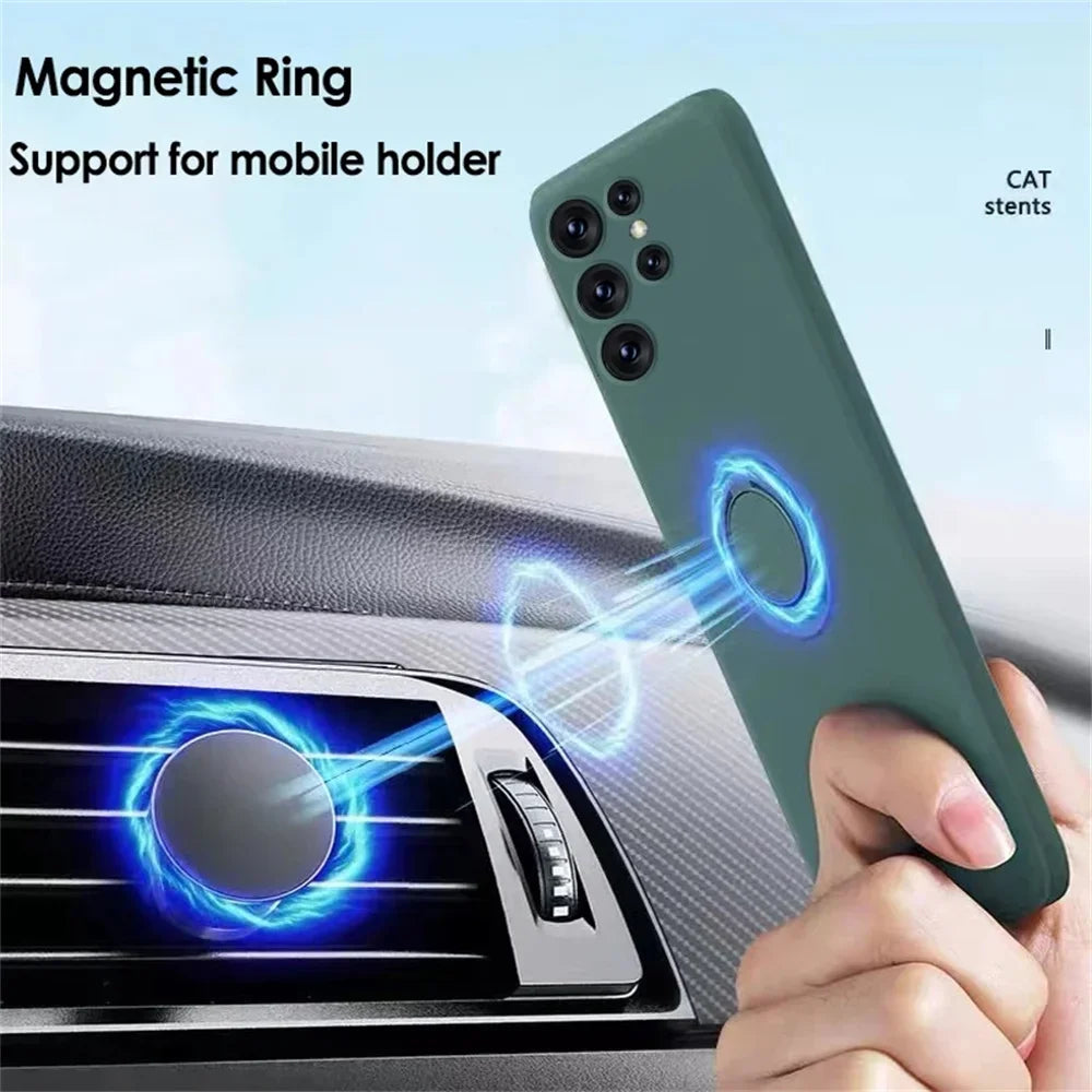 Magnetic Holder Case for Samsung Galaxy S24 S23 S22 S21 Ultra Plus S20 FE Note 20 A54 A53 A52 A13 A14 A34 Liquid Silicone Cover