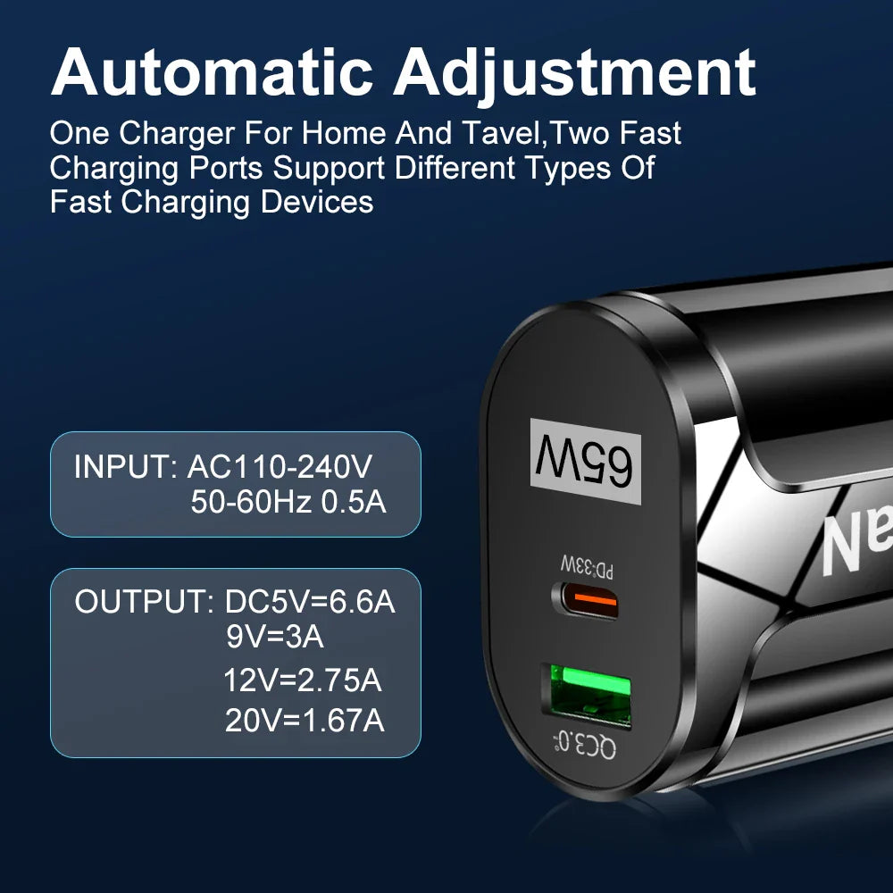 65W GaN USB C Charger Quick Charge Korea EU US Plug PD USB-C TypeC Fast USB Charger For iPhone 14 Xiaomi Samsung Macbook