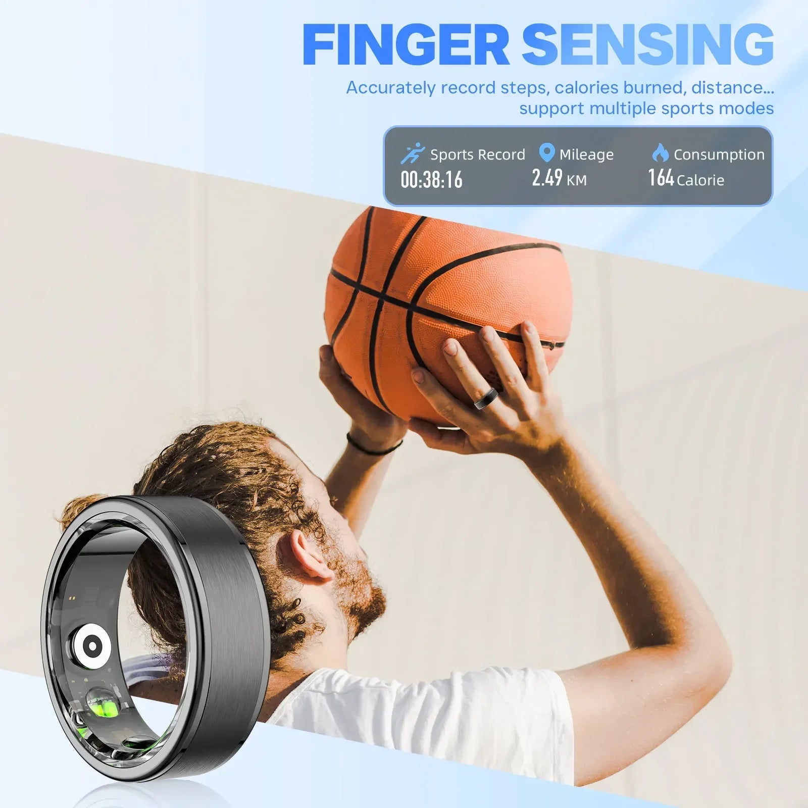 EIGIIS 2024 New Smart Ring Blood Oxygen Heart Rate Monitor IP58Waterproof Bluetooth-Compatible5.0  for Men Women for Android IOS
