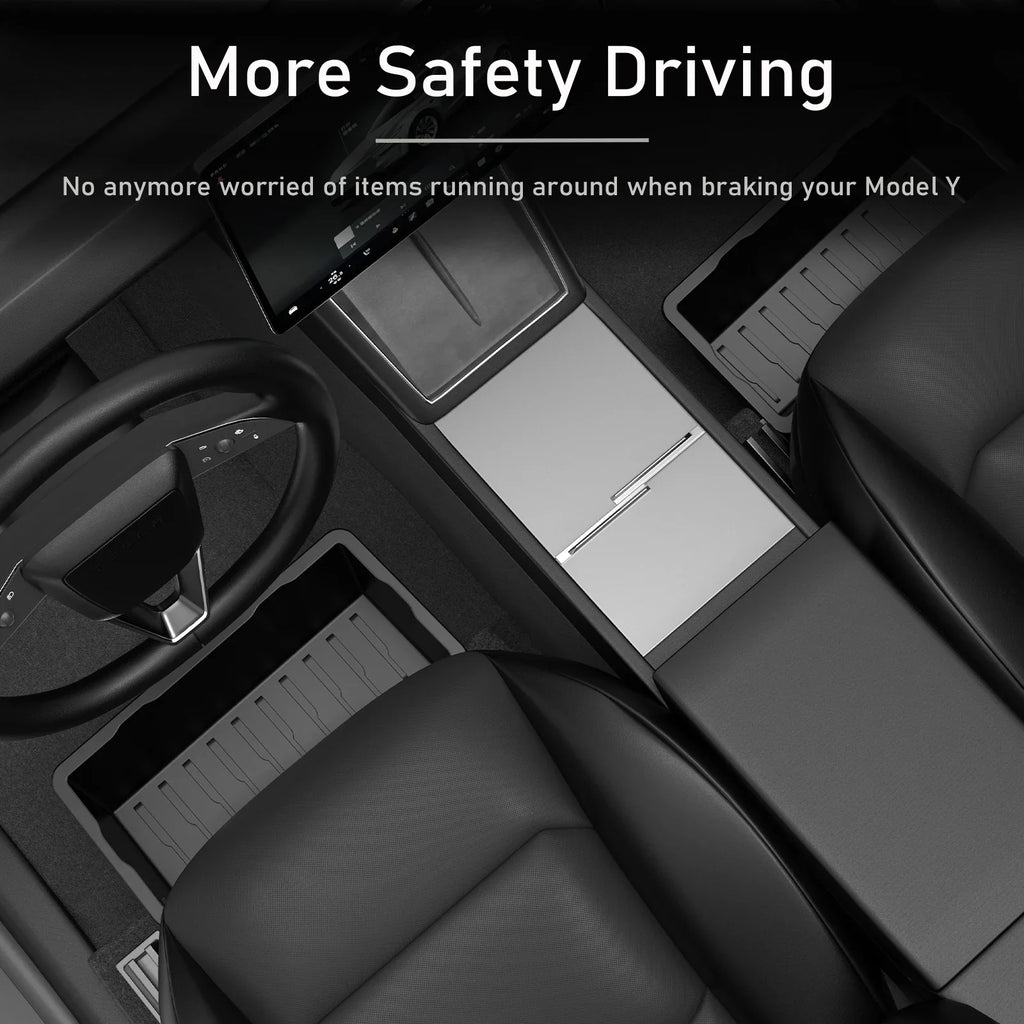 Under Seat Storage Box For Tesla Model Y Juniper 2025 Center Console Organizer Bins Front Backseat Bag Trash Tray Accessories
