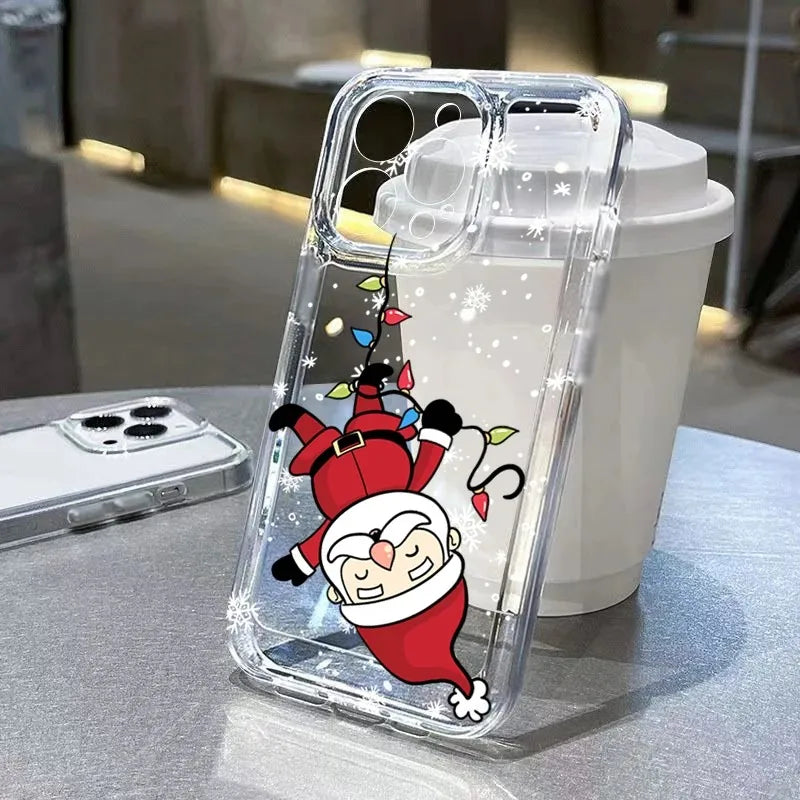 For iPhone 17 16 15 14 13 12 11 Pro Max Case Christmas Snowy Santa Claus Reindeer Cover For iPhone 16 15 14 Plus 16E 17 Air Case