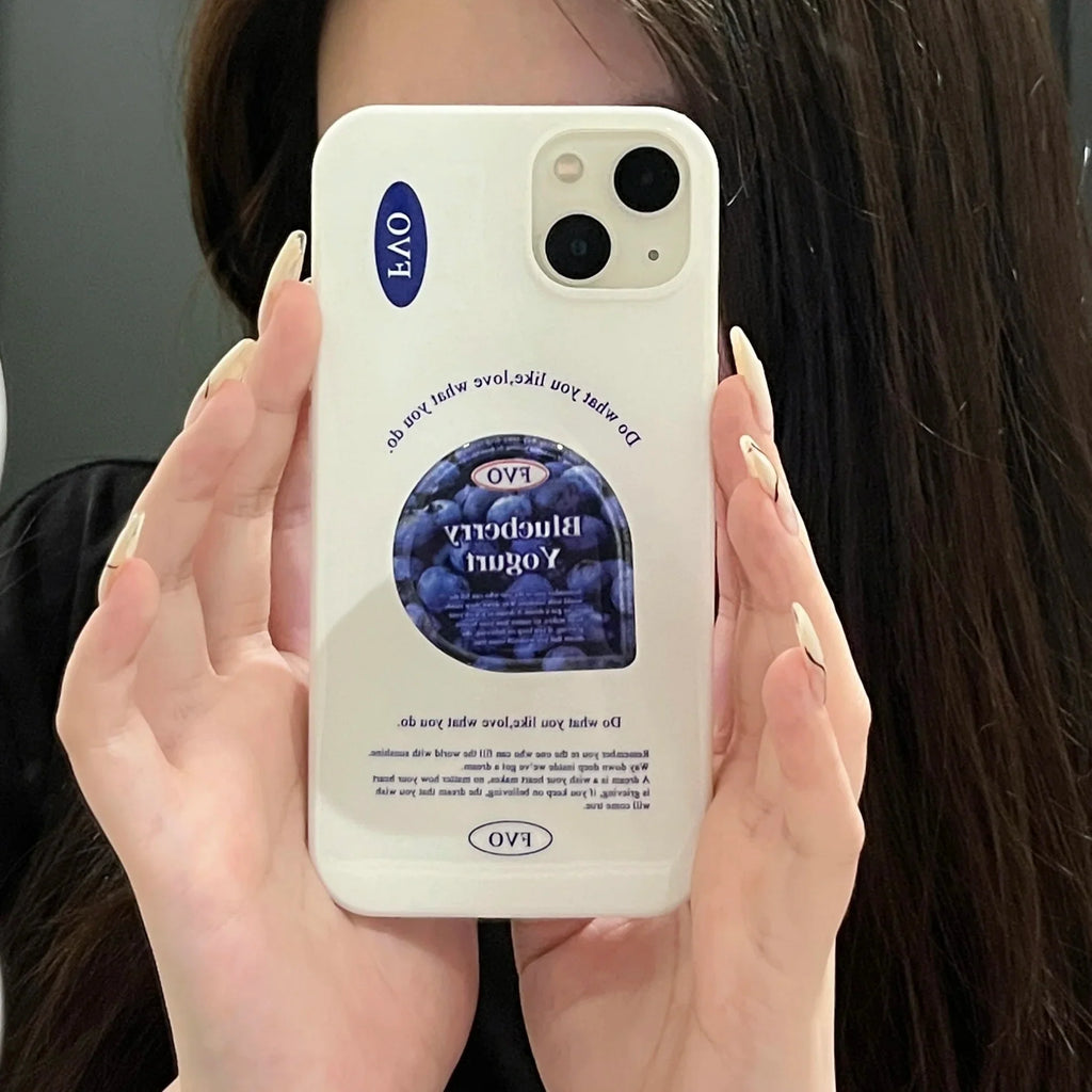 Fashion Blue Berry Glossy Stand Phone Case for iPhone 16 15 14 13 Pro Max Back Cover for 12 11 Pro Max Capa