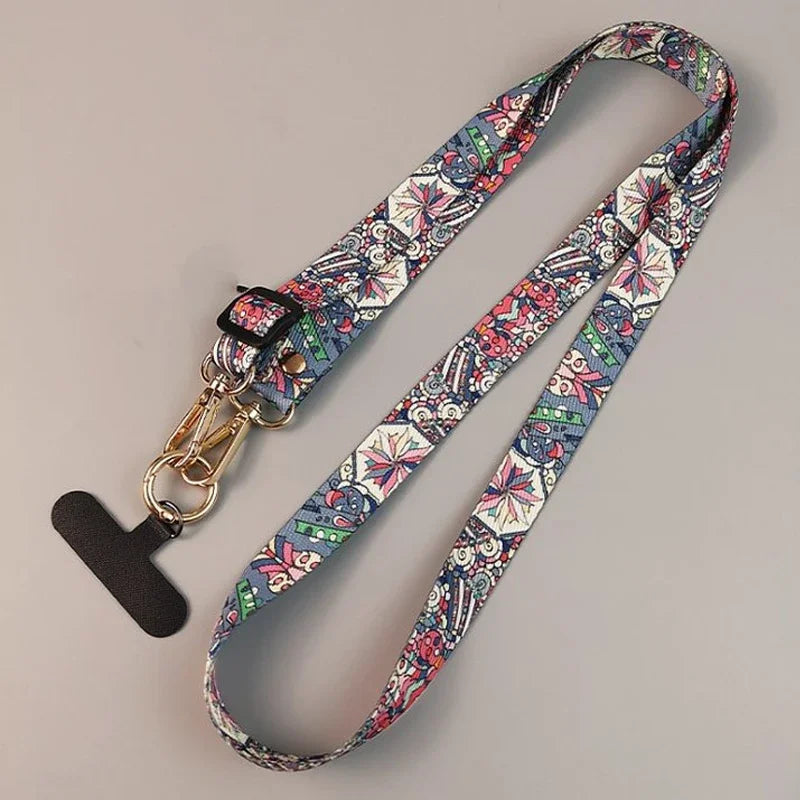 Universal Phone Clip Antilost Retro Pattern Strap Crossbody Long Strap Adjustment Length Hanging Neck Strap Mobile Phone Lanyard