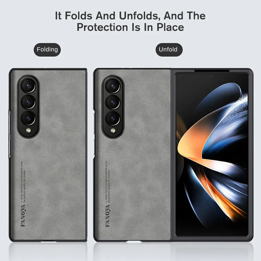 For Samsung Galaxy Zfold4 Zfold3 Zfold Z Fold 5 4 3 Fold5 Fold4 Fold3 5G Silicone Shockproof Bumper Sheepskin Leather Case