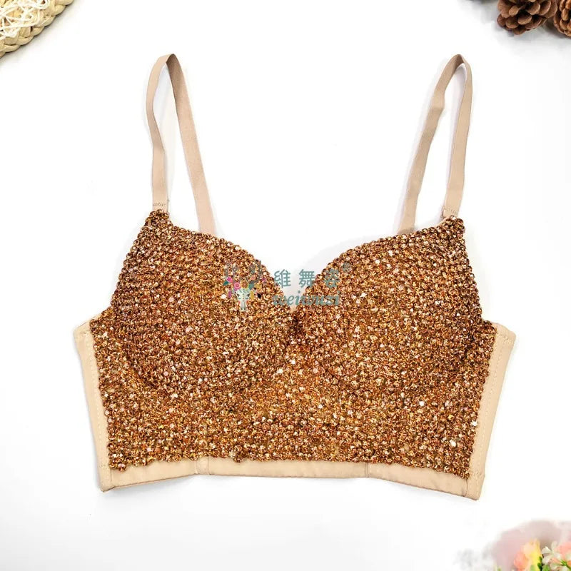 Colored Rhinestone Longline Costume Bra