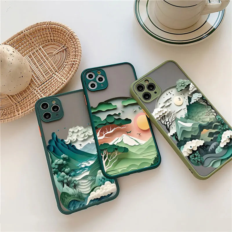 Printing Landscape phone case For iPhone 16 15 14 11 12 13 Pro Max Mini XS X XR 7 8 Plus SE2 Creative Mountains Shockproof Cover