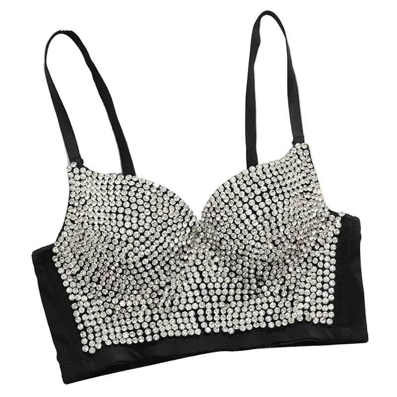 Colored Rhinestone Longline Costume Bra