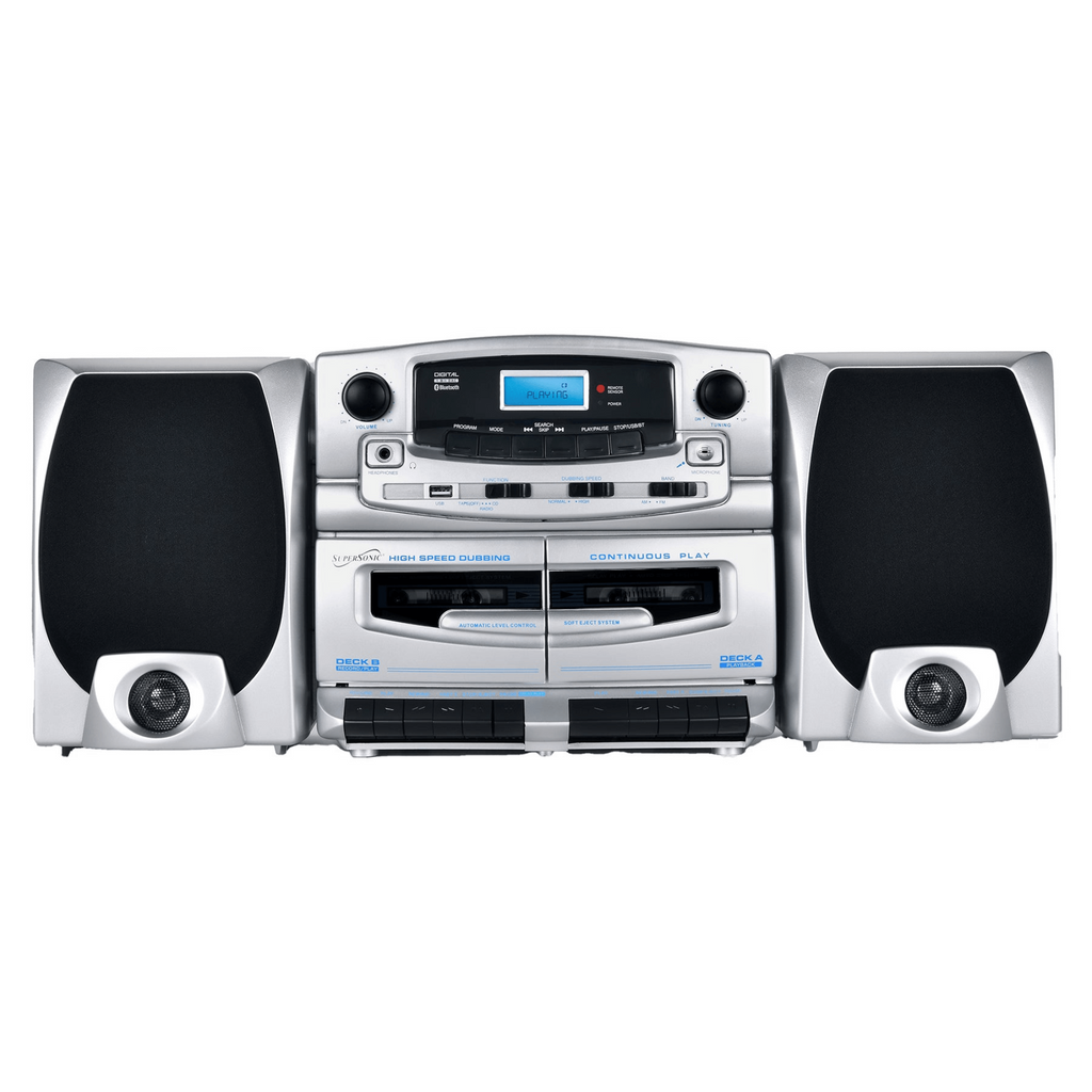 Supersonic Bluetooth Audio System with Double Cassette Recorder & Built-In Mic (SC-2121BT)