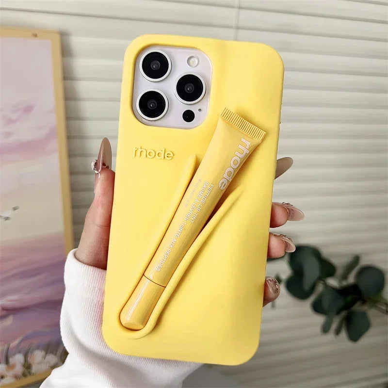 Fashion Lip Gloss Portable Silicone Shockproof Phone Case with Lipstick Suitable for IPhone 11 12 13 14 15 16 17 Pro Max Plus