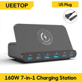 Ueetop 160W USB Charging Station Wireless Charging 65W PD PPS 45W GaN Charger Quick Charger For Laptop Tablet iPhone 15 Samsung
