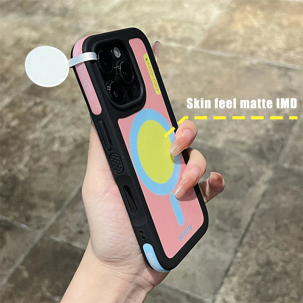 Dopamine Magnetic Clash Color Bumper Case for iPhone 16 15 14 Pro Max for Magsafe Candy Contrast Color Shockproof Cover Funda