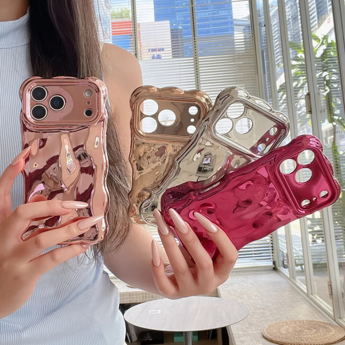 Luxury Curved Waves 3D Bubble Plating Phone Case For iPhone 17 Air 16 15 Plus 14 13 12 Pro Max 11 Shockproof Soft Glossy Cover