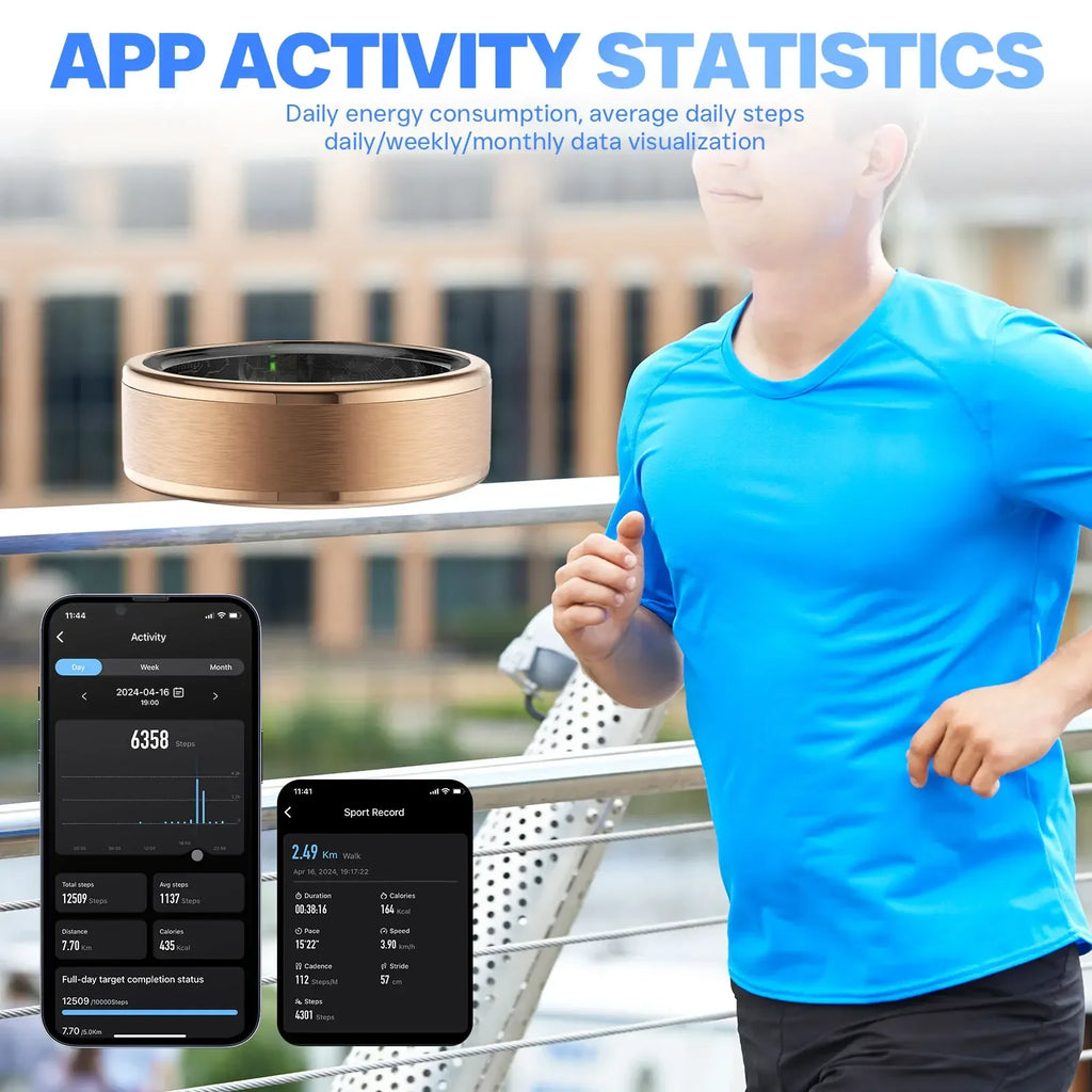 EIGIIS 2024 New Smart Ring Blood Oxygen Heart Rate Monitor IP58Waterproof Bluetooth-Compatible5.0  for Men Women for Android IOS
