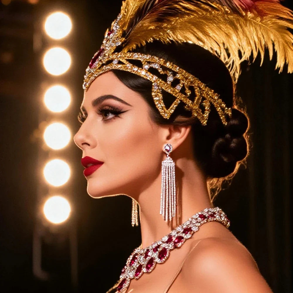 Rhinestone Crown Feather Headdress