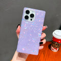 Mother Pearl Case For iPhone 11 12 13 14 15 16 Pro Max Plus Rectangle Edge Case, Slim Colorful Abalone Pearl Soft Silicone Cover
