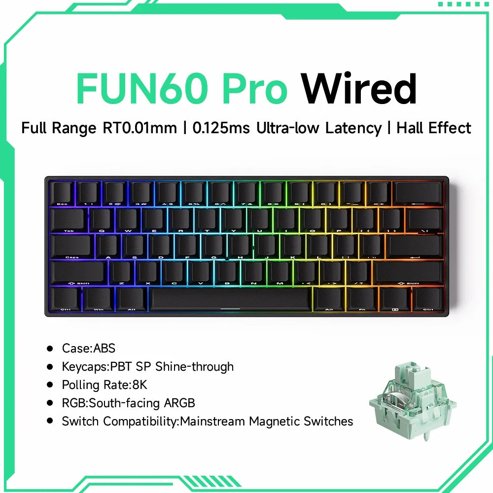 MONSGEEK FUN60 PRO&MAX HE Machanical Keyboard Magnetic Switch 60% Wireless Gaming Keyboard Rapid Trigger 8K ARGB Custom Keyboard