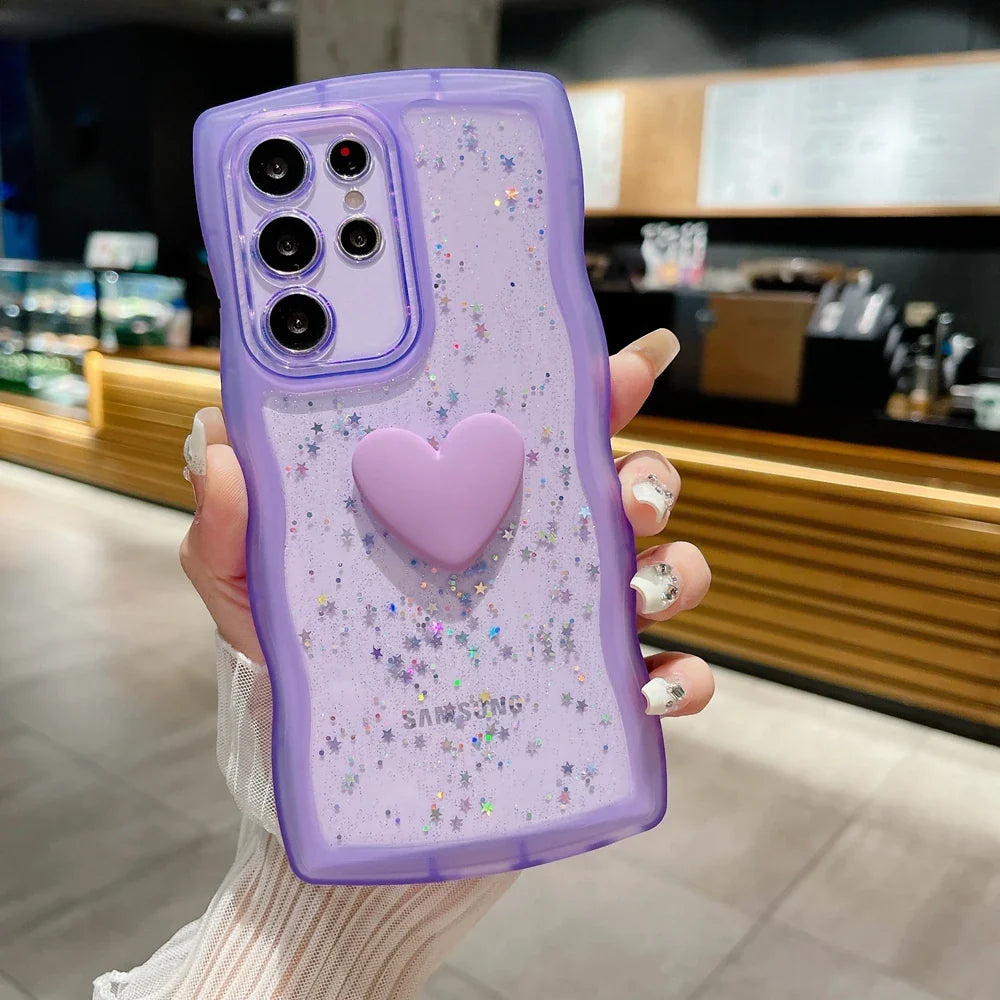 Glitter Love Heart Case for Samsung Galaxy S24 Ultra S23 S22 Plus S20 S21 FE Note 20 A54 A55 A35 A25 A15 A34 A14 A24 Clear Cover