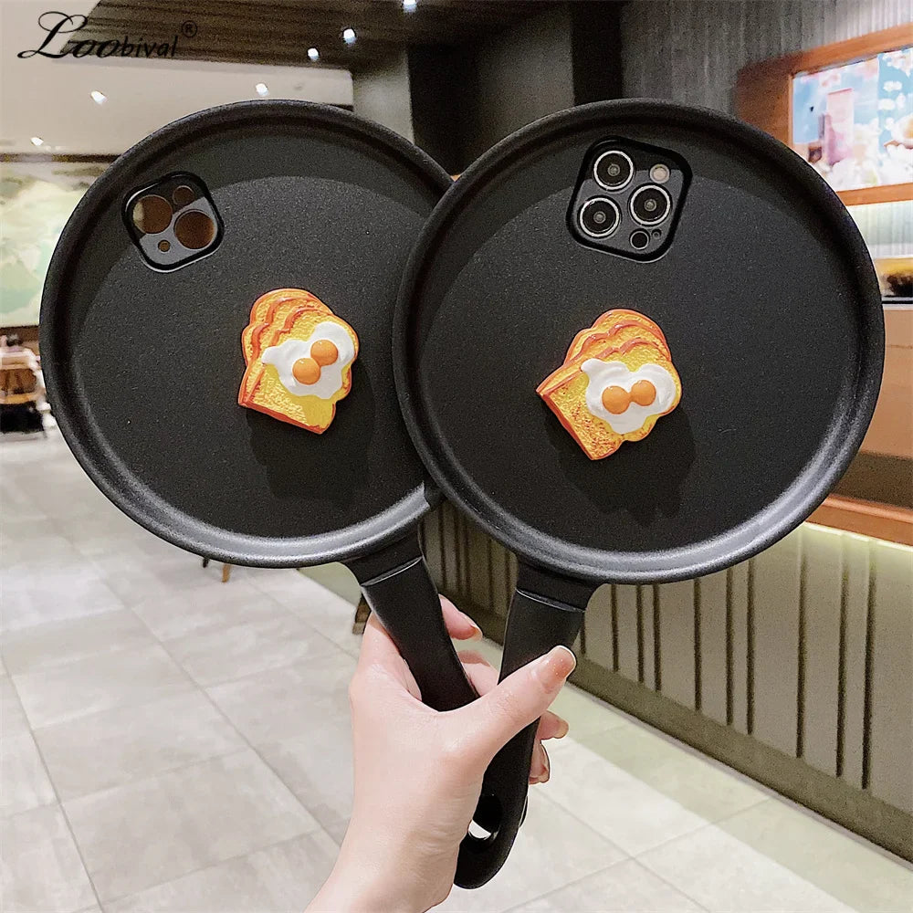 Cute Frying Pan 3D Cartoon Case for Samsung Galaxy S23 Ultra S22 S21 Plus S23Ultra Funny Egg Bread Pot Shockproof Hard Cover