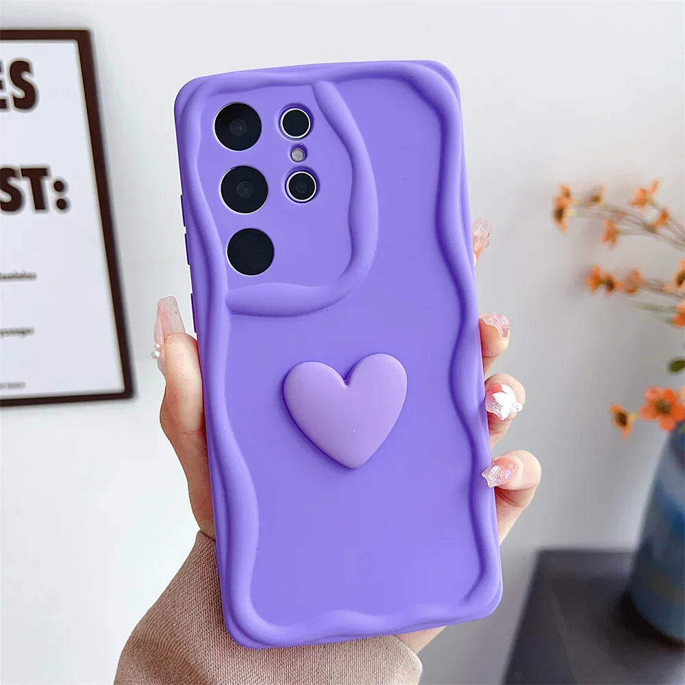 Cute Cartoon Love Heart Case for Samsung Galaxy S24 Ultra S23 S22 Plus S21 S20 FE A54 A34 A14 A73 A53 A52 A31 Soft Wave Cover