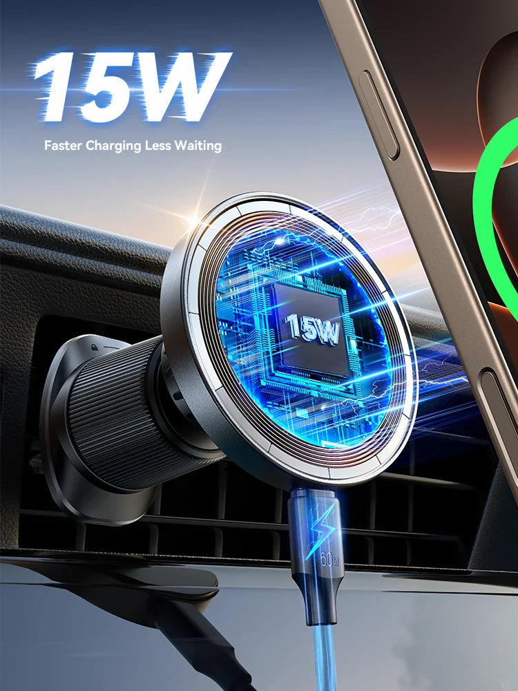 Joyroom Magnetic Car Phone Holder Mount Dashboard & Air Vent Wirelees Charging Phone Holder For iPhone 16 15  14 13 12 JR-ZS501