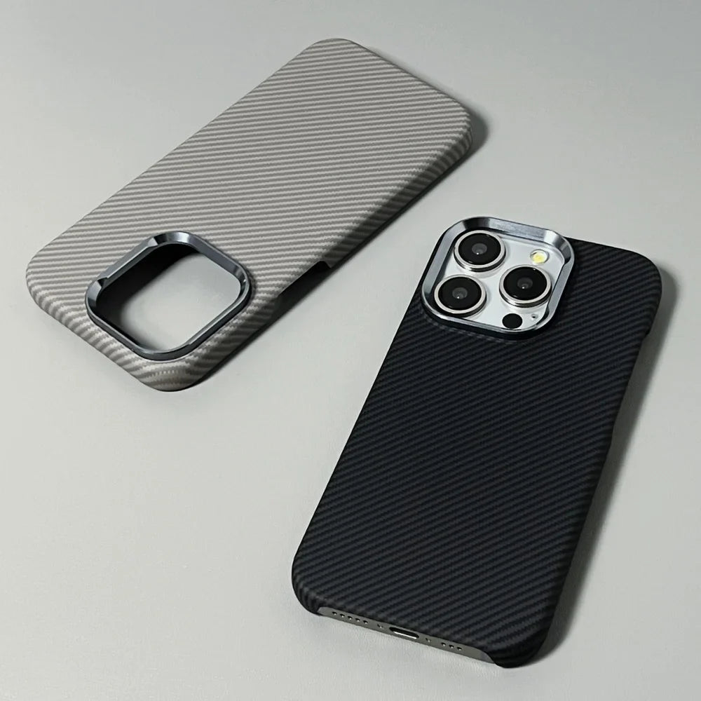 Luxury Carbon Fiber Slim Case For iPhone 17 13 14 15 16 Pro Max Shockproof Alloy Lens Camera Protective Ultra Thin Hard PC Cover
