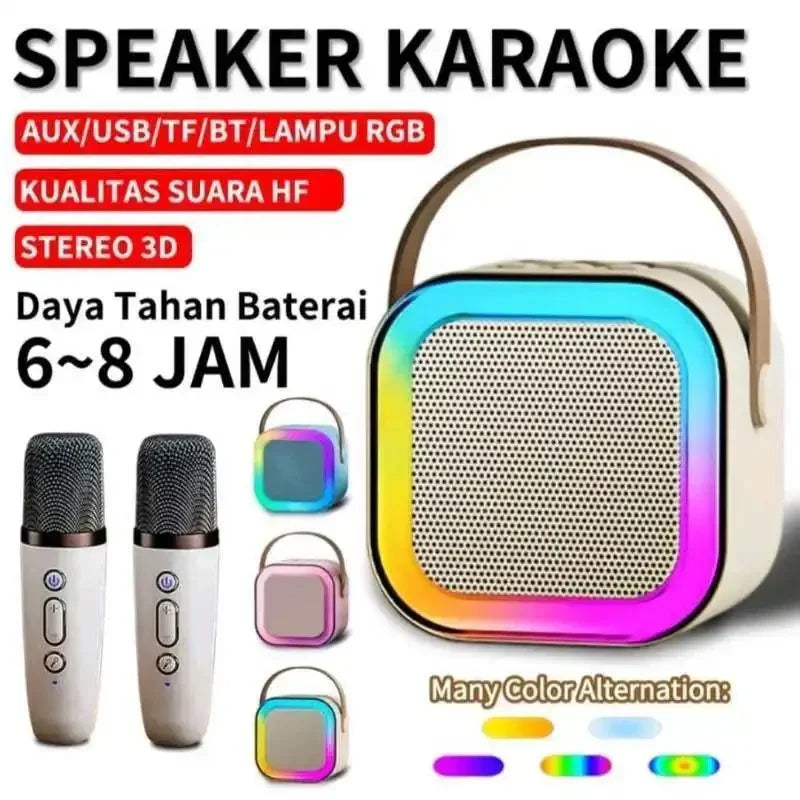 Bluetooth K12 Karaoke Machine Portable 5.3 PA Speaker System with 1-2 Wireless Microphones Home Family Singing Children's Gifts