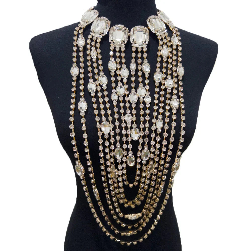 Long Tassel Rhinestone Glass Necklace